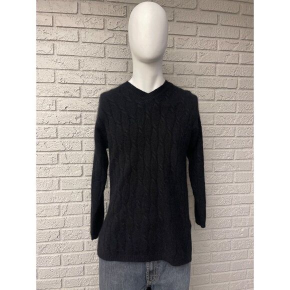 Vintage Express Tricot Black Cable Men’s Rabbit Hair / Lambswool Cable Sweater